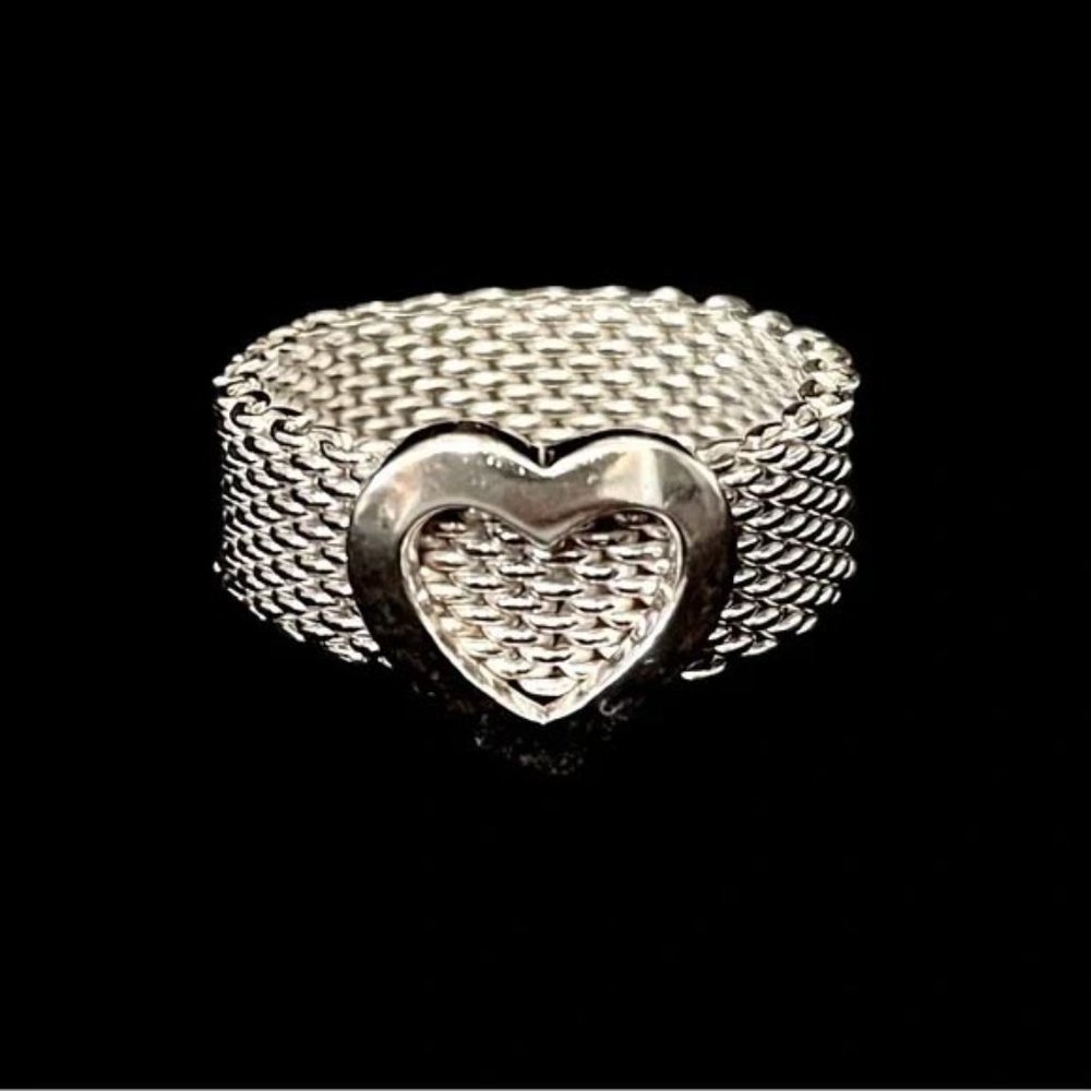 Sterling Silver Mesh Heart Ring size 4 1/2